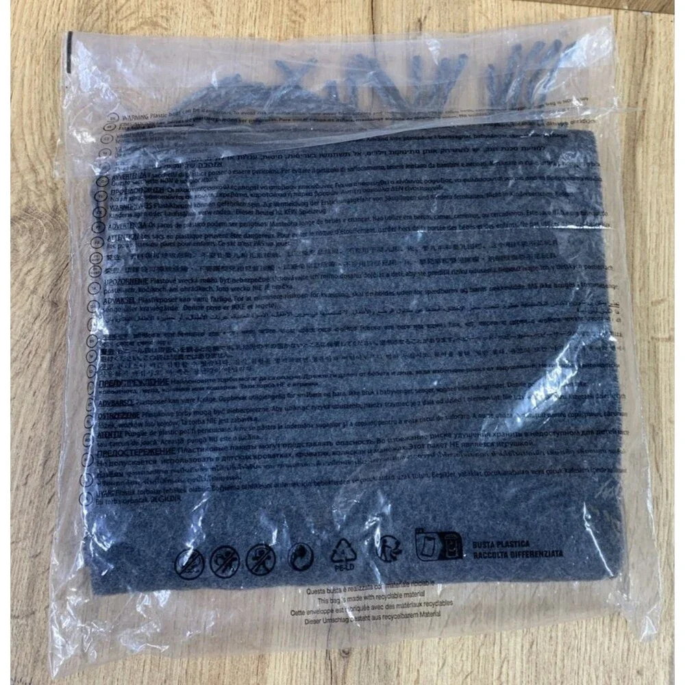 Polo Ralph Lauren Italian Wool Blend Knit Solid Charcoal Men's Fringe Scarf NWT